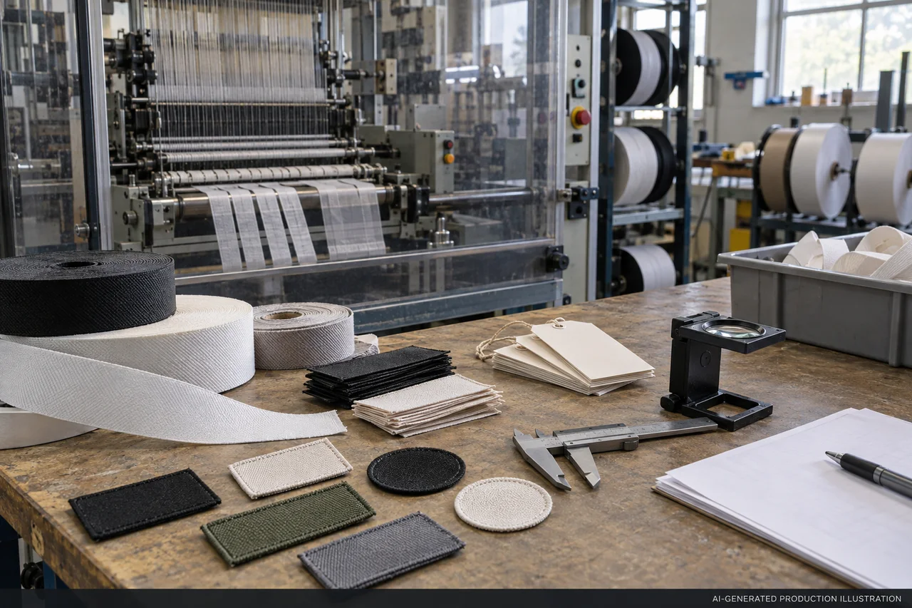 Garment Labels & Trims — Sample and inspection planning. AI-generated illustration, not an actual factory photograph.